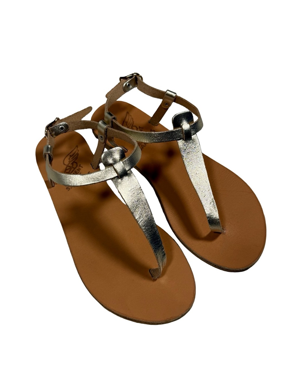 Ancient Greek Sandals Metallic Silver Leather Flats EU 39 Us 9 Minimalist Resort